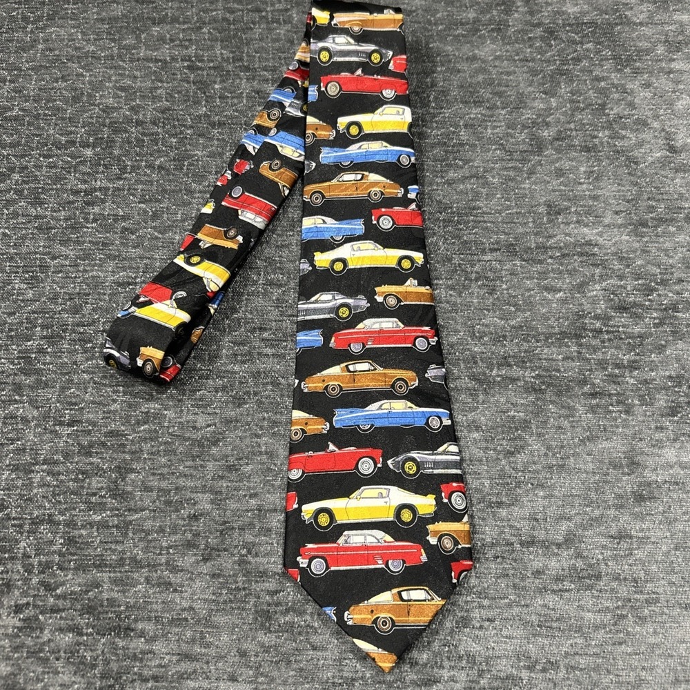 Steven Harris Hand Made Men's Necktie Tie Polyester Classic Cars Theme‎